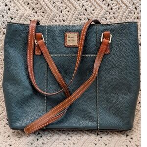 Dooney & Bourke Pebble Grain Leather Tote Bag Forest Green Tan Trim NWOT